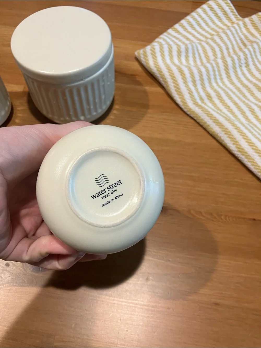 West Elm Cream Ceramic Bathroom Accessory Set with Black Pump